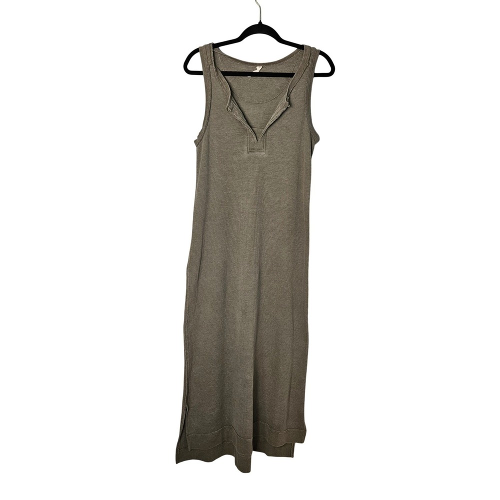 Daily Practice Sleeveless Waffle Knit Tank Maxi Dress Gray Womens Medium